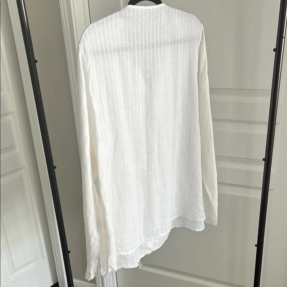 Flax 100% Linen Button Down Shirt White Size M Lagenlook